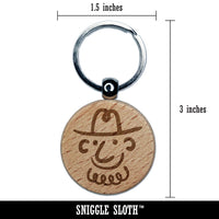 Silly Cartoon Doodle Cowboy with Beard and Hat Engraved Wood Round Keychain Tag Charm
