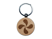 Simple Swirling Flower Engraved Wood Round Keychain Tag Charm