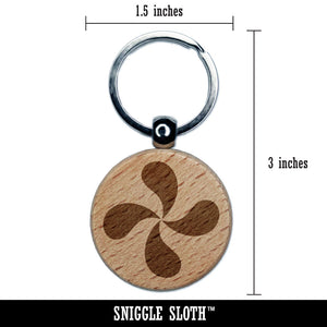 Simple Swirling Flower Engraved Wood Round Keychain Tag Charm