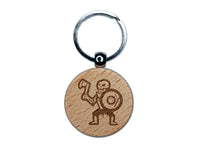 Skeleton Monster Warrior Fighter Fantasy Axe Engraved Wood Round Keychain Tag Charm