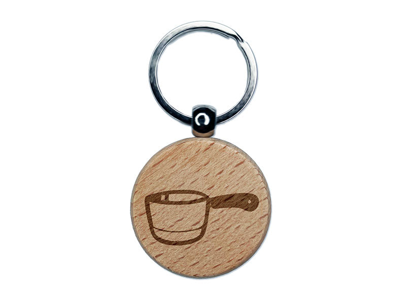 Small Cooking Pot Sauce Pan Engraved Wood Round Keychain Tag Charm