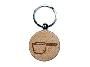 Small Cooking Pot Sauce Pan Engraved Wood Round Keychain Tag Charm