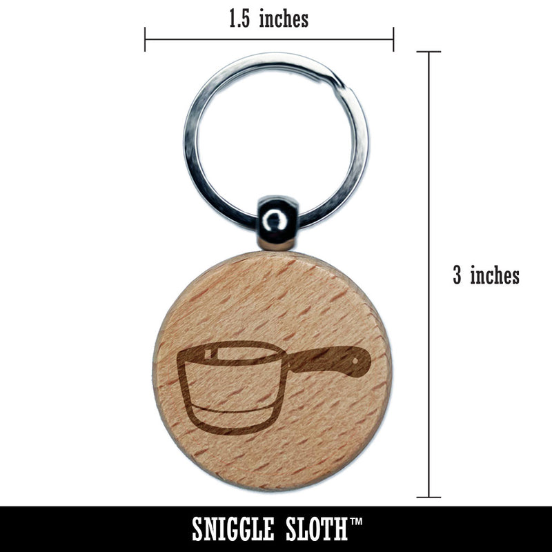 Small Cooking Pot Sauce Pan Engraved Wood Round Keychain Tag Charm