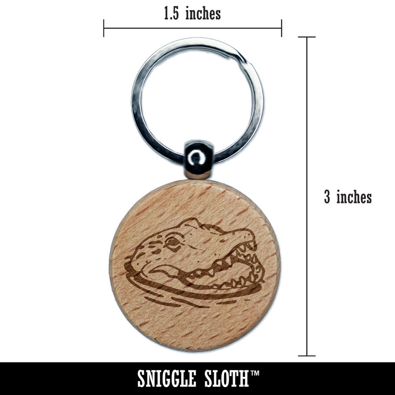 Sneaky Alligator Head Sticking Out Water Swamp Engraved Wood Round Keychain Tag Charm