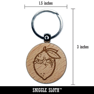 Sour Lemon Puckered Scrunched Face Engraved Wood Round Keychain Tag Charm