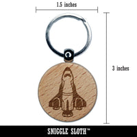 Space Shuttle Ship Rocket Science Engraved Wood Round Keychain Tag Charm