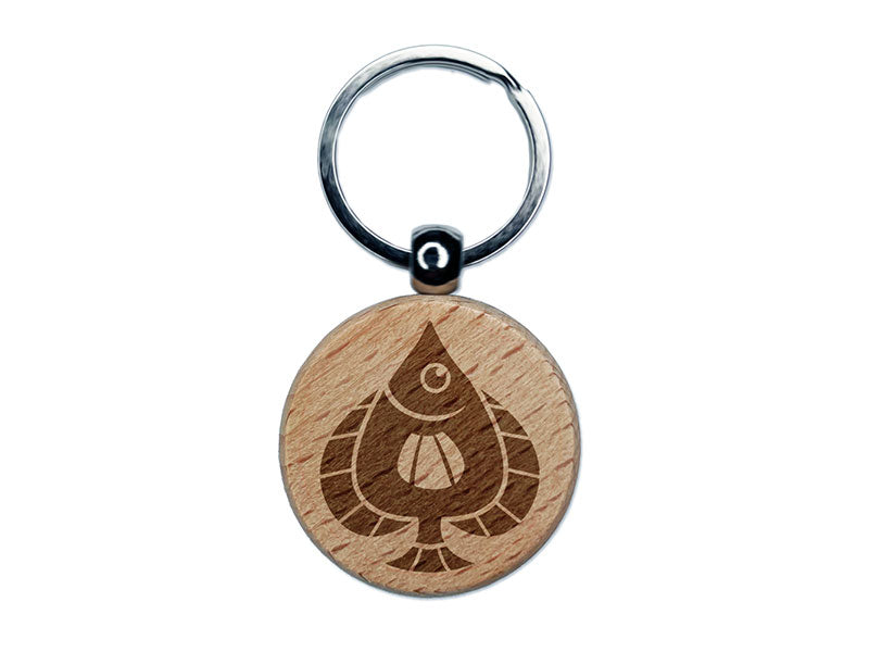 Spade Shaped Fish Cartoon Engraved Wood Round Keychain Tag Charm