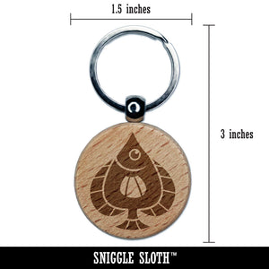 Spade Shaped Fish Cartoon Engraved Wood Round Keychain Tag Charm