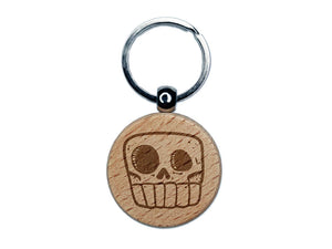 Square Cartoon Skull Skeleton Bones Engraved Wood Round Keychain Tag Charm