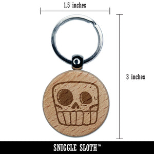 Square Cartoon Skull Skeleton Bones Engraved Wood Round Keychain Tag Charm