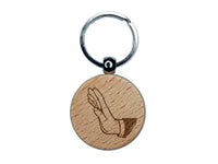 Stop Wait Halt Hand Gesture Engraved Wood Round Keychain Tag Charm