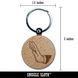 Stop Wait Halt Hand Gesture Engraved Wood Round Keychain Tag Charm