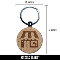 Storefront Marketplace Grocery Store Market Window Shopping Engraved Wood Round Keychain Tag Charm