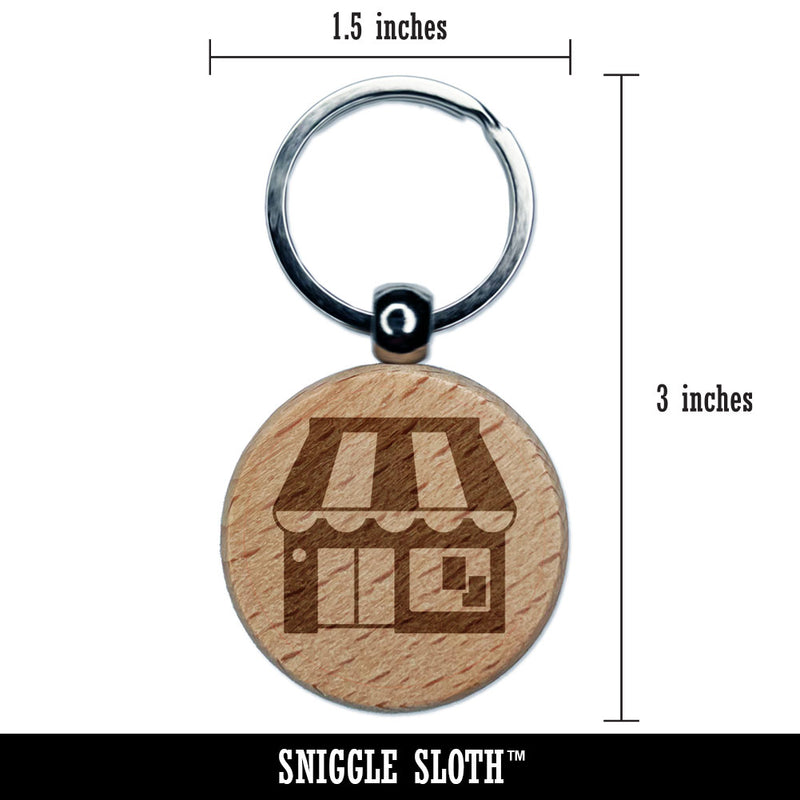 Storefront Marketplace Grocery Store Market Window Shopping Engraved Wood Round Keychain Tag Charm