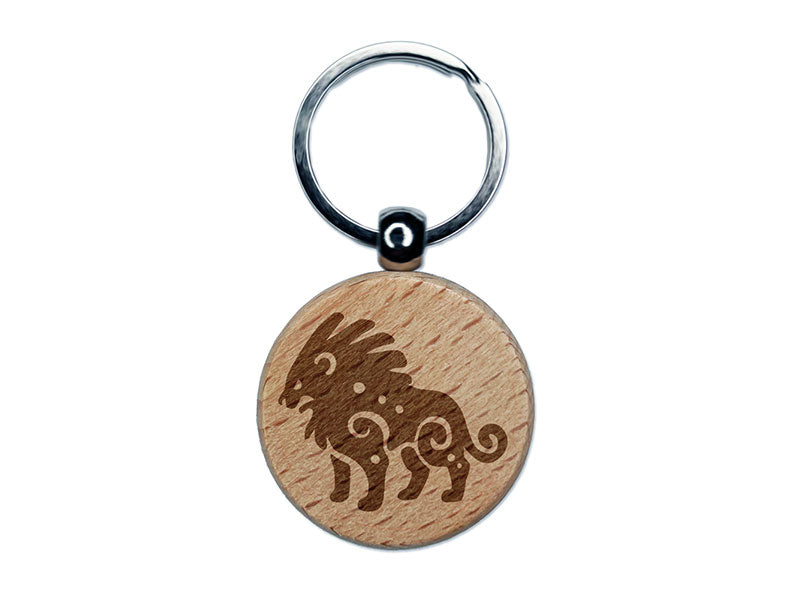 Tribal African Lion Big Cat King Engraved Wood Round Keychain Tag Charm