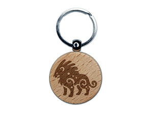 Tribal African Lion Big Cat King Engraved Wood Round Keychain Tag Charm