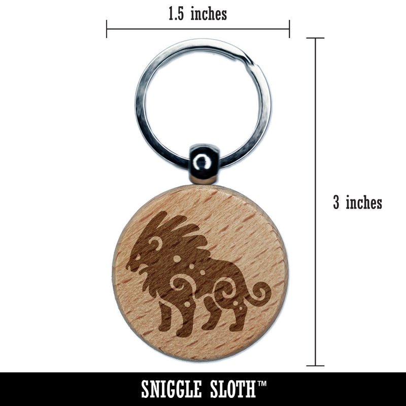 Tribal African Lion Big Cat King Engraved Wood Round Keychain Tag Charm