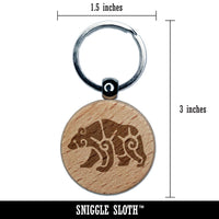 Tribal Southwestern Bear Sun Swirls Engraved Wood Round Keychain Tag Charm