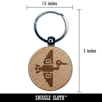 Tribal Southwestern Crane Bird Flying Engraved Wood Round Keychain Tag Charm