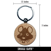 Ugly Rat Head Vermin Pest Cartoon Engraved Wood Round Keychain Tag Charm