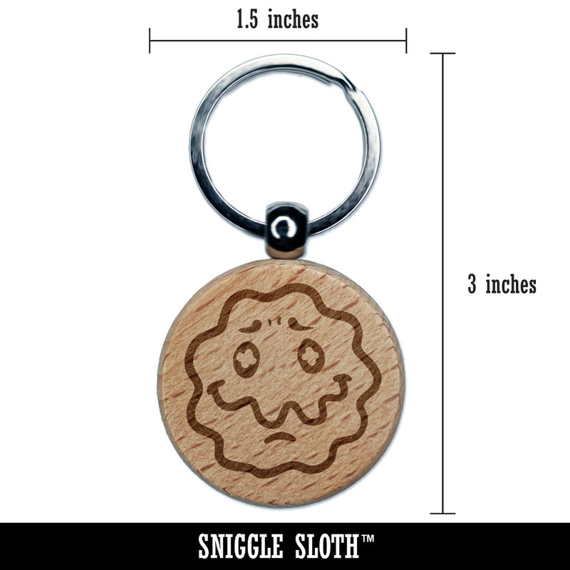 Wavy Smile Face Sick Unwell Nausea Uneasy Trippy Engraved Wood Round Keychain Tag Charm