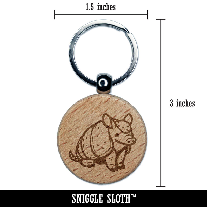Adorable Armadillo Cute Critter Engraved Wood Round Keychain Tag Charm