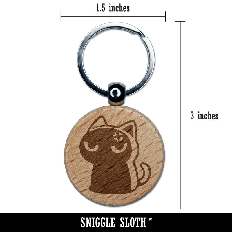 Angry Grumpy Mad Cat Dark Shadow Reaction Engraved Wood Round Keychain Tag Charm
