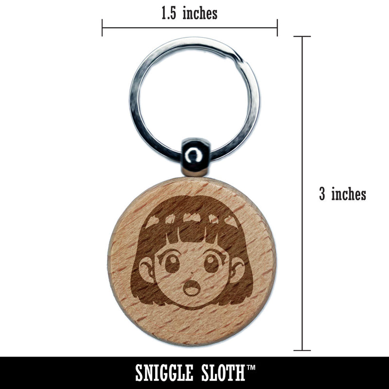Anime Manga Girl Shocked Surprised Cute Engraved Wood Round Keychain Tag Charm
