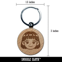 Anime Manga Girl Smile Cute Engraved Wood Round Keychain Tag Charm