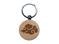 Asian Cloud Swirl Float Weather Sky Engraved Wood Round Keychain Tag Charm