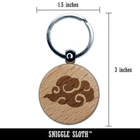 Asian Cloud Swirl Float Weather Sky Engraved Wood Round Keychain Tag Charm