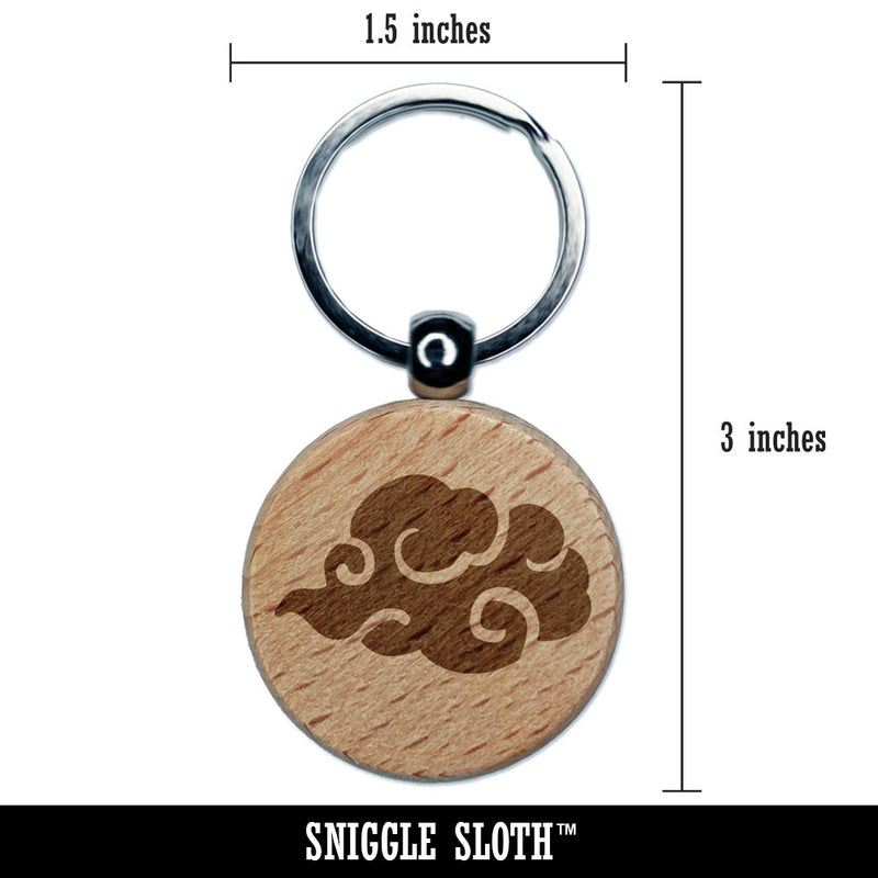 Asian Cloud Swirl Float Weather Sky Engraved Wood Round Keychain Tag Charm