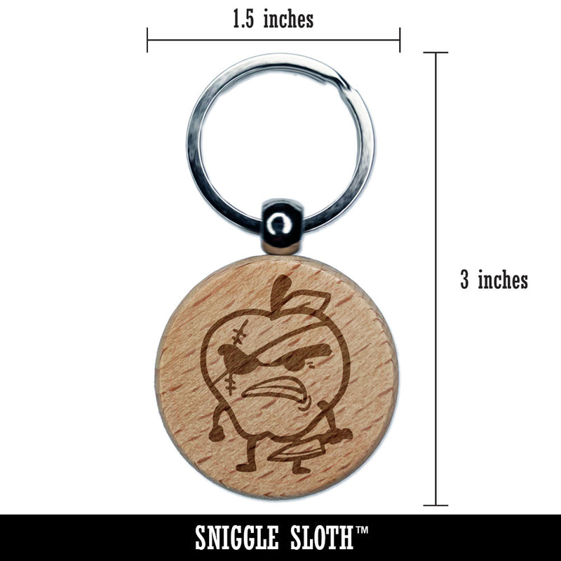 Bad Apple Evil Fruit Funny Silly Engraved Wood Round Keychain Tag Charm