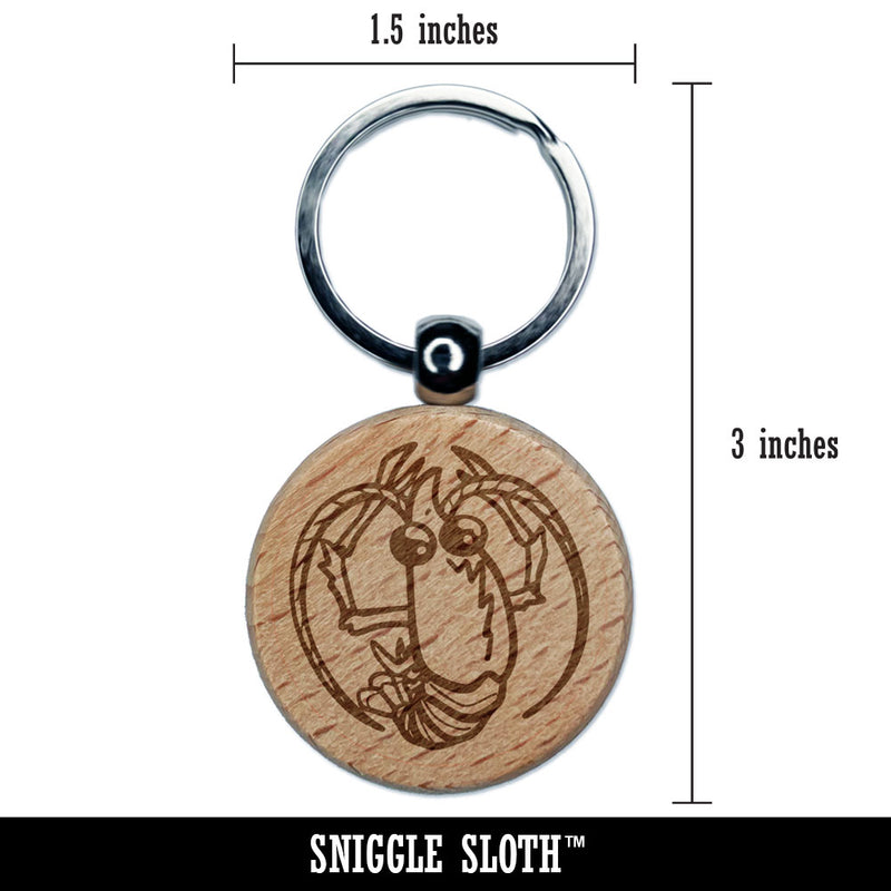 Big Eyed Shrimp Prawn Crustacean Seafood Shellfish Engraved Wood Round Keychain Tag Charm