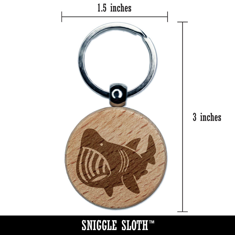 Big Mouth Basking Shark Marine Sea Creature Engraved Wood Round Keychain Tag Charm