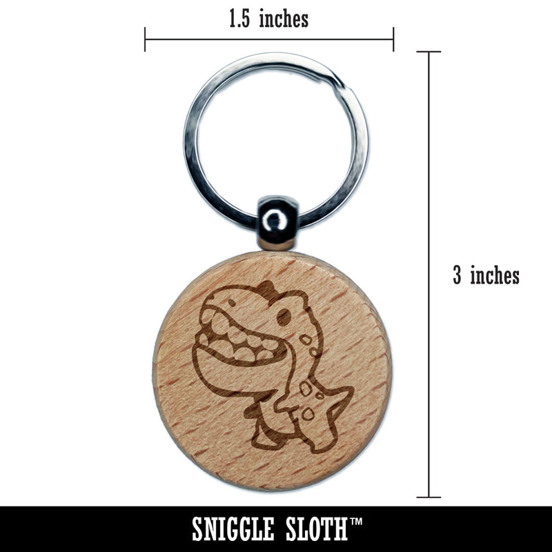 Big Toothed Cartoon Dinosaur Tyrannosaurus Rex Engraved Wood Round Keychain Tag Charm