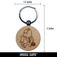 Business Fish Executive Suit Tie Briefcase Engraved Wood Round Keychain Tag Charm