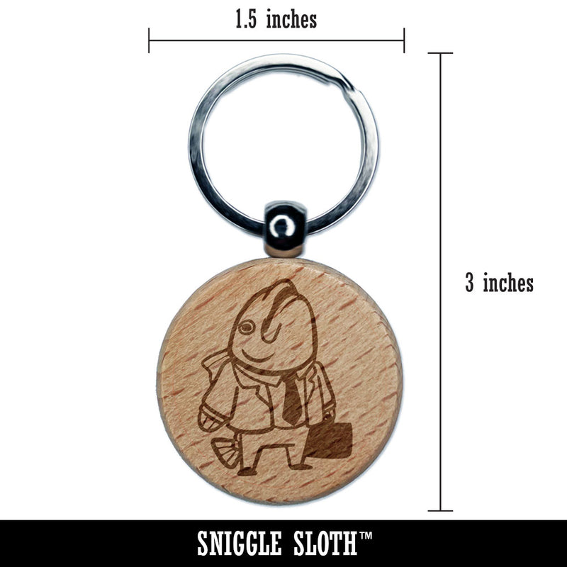 Business Fish Executive Suit Tie Briefcase Engraved Wood Round Keychain Tag Charm