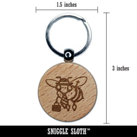 Busy Business Bee Bumblebee Briefcase Engraved Wood Round Keychain Tag Charm