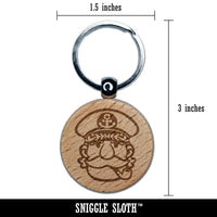 Captain with Hat and Pipe Engraved Wood Round Keychain Tag Charm
