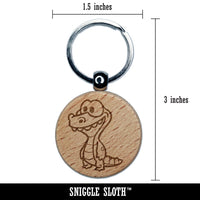 Cartoon Alligator Crocodile Overbite Silly Funny Engraved Wood Round Keychain Tag Charm