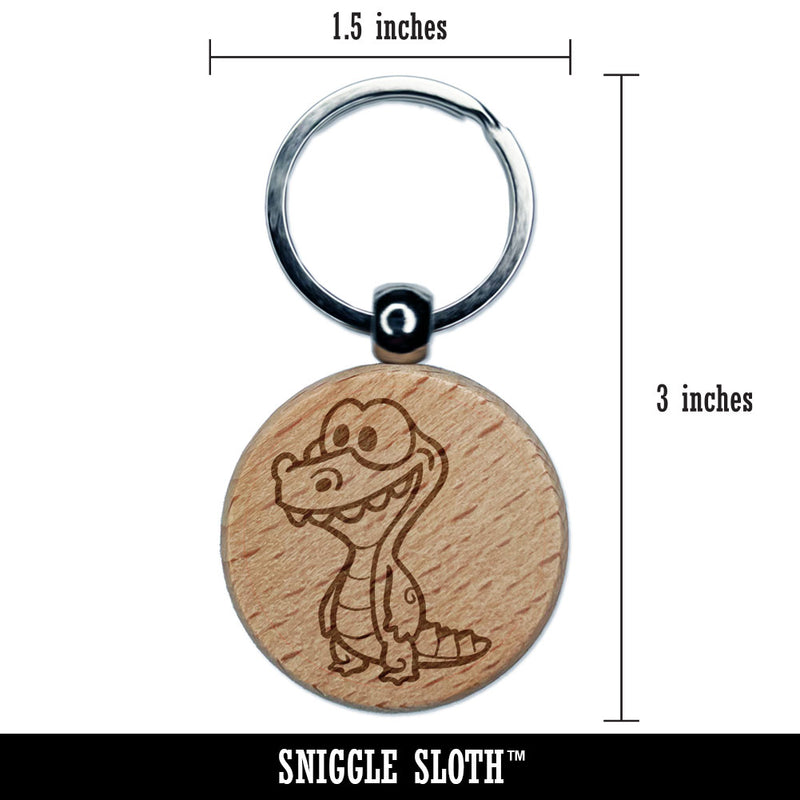 Cartoon Alligator Crocodile Overbite Silly Funny Engraved Wood Round Keychain Tag Charm