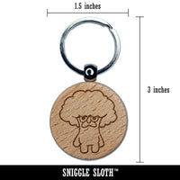 Cartoon Broccoli Funny Mustache Engraved Wood Round Keychain Tag Charm