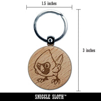 Cartoon Cardinal Bird Curious Engraved Wood Round Keychain Tag Charm