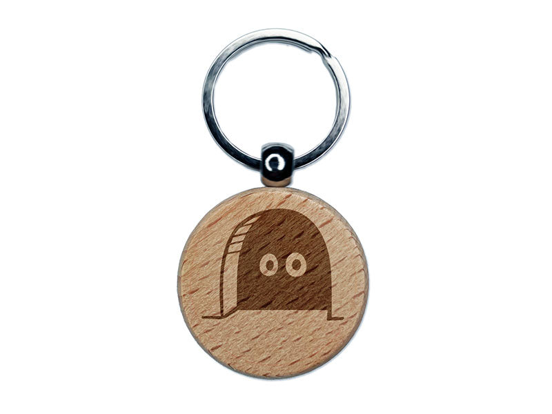 Cartoon Eyes Peeking Out of Hole In Wall Mouse Rat Rodent Engraved Wood Round Keychain Tag Charm