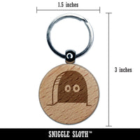 Cartoon Eyes Peeking Out of Hole In Wall Mouse Rat Rodent Engraved Wood Round Keychain Tag Charm