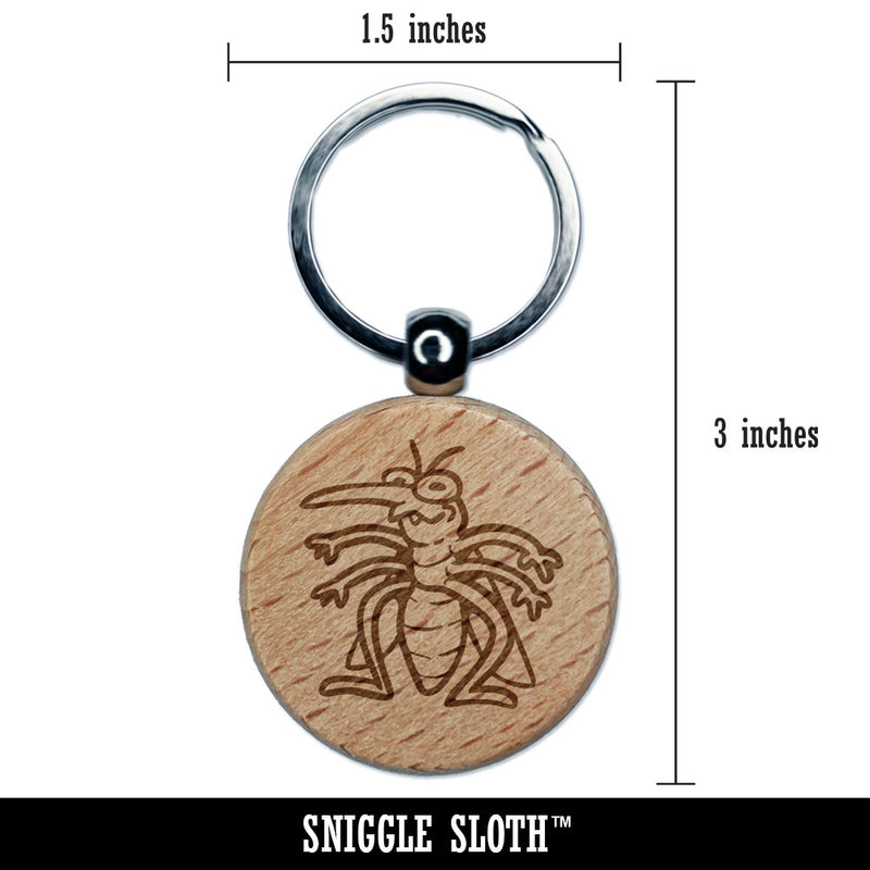 Cartoon Mosquito Pest Bug Fly Annoying Engraved Wood Round Keychain Tag Charm