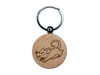 Cartoon Running Rat Rodent Mouse Engraved Wood Round Keychain Tag Charm