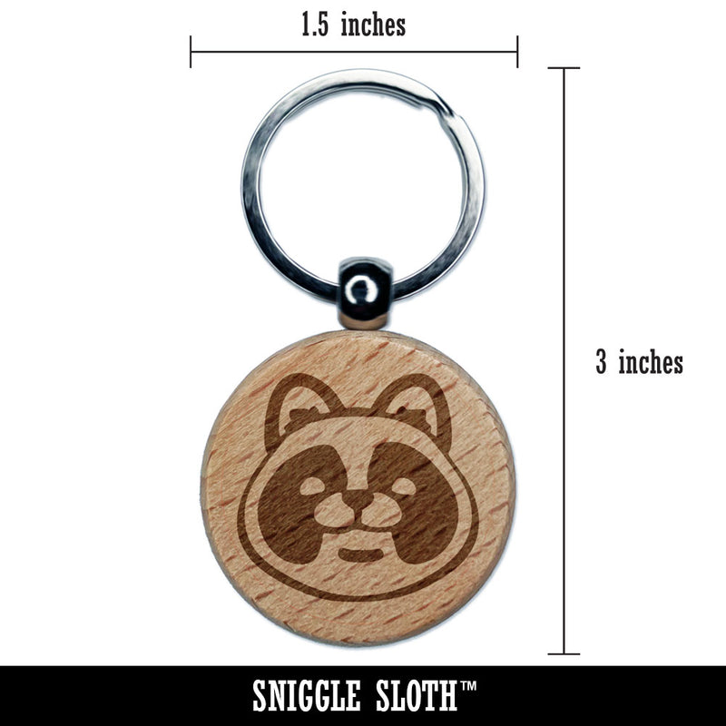 Cartoon Tanuki Head Japanese Raccoon Dog Engraved Wood Round Keychain Tag Charm