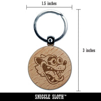 Cartoon Wolf Popping Eyes Shocked Suprised Engraved Wood Round Keychain Tag Charm